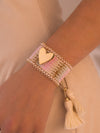 Pulsera Tejida Borlas Corazón + Aretes