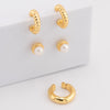 Set X3 Aretes Perlas y Entorchado gold